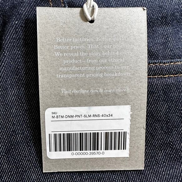 NWT Everlane Men's Slim Jeans Denim Dark Wash 40x34 Minimalist Classic Casual - Picture 10 of 11